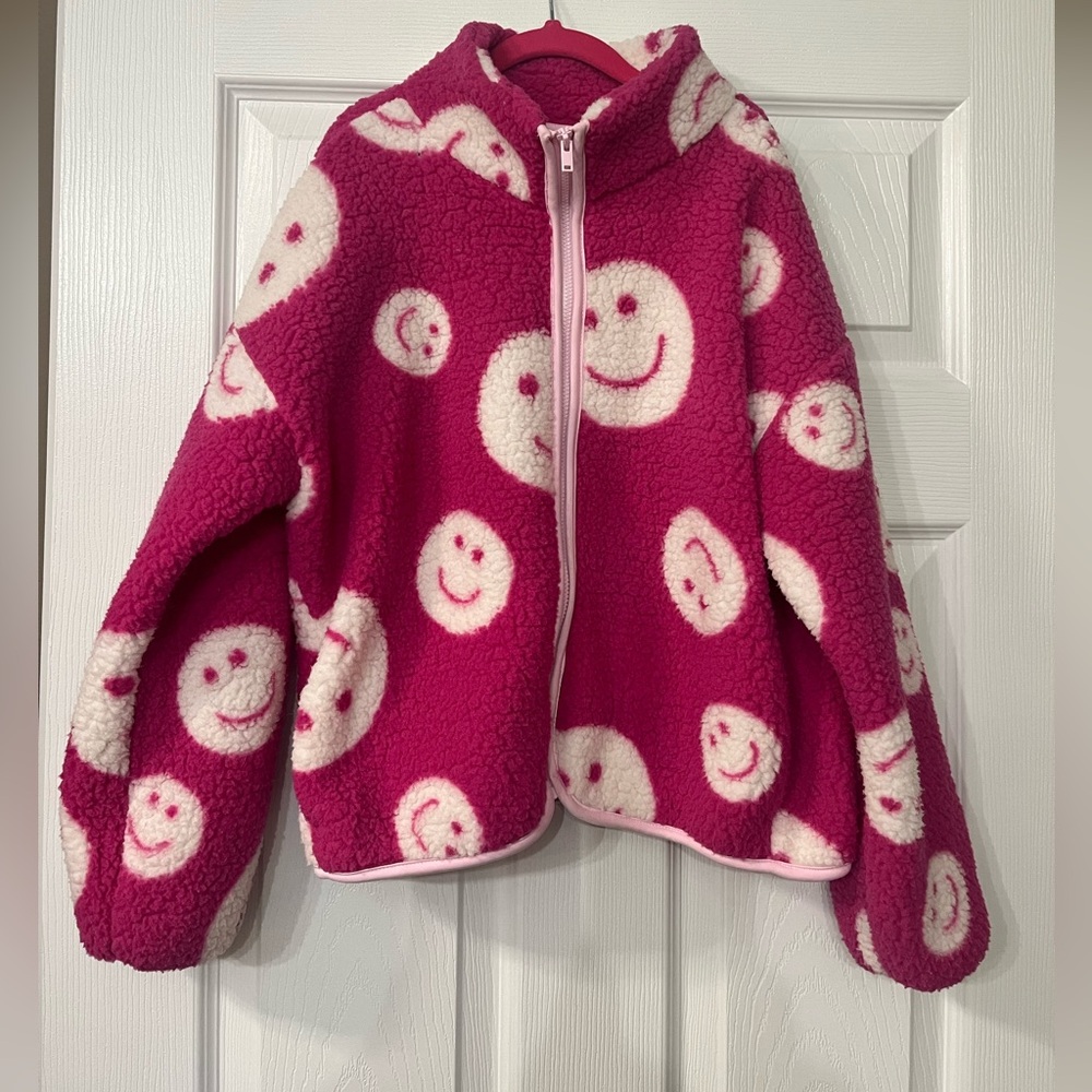 Old Navy Girls Pink Smile Sherpa Jacket - NWOT - Large 10/12